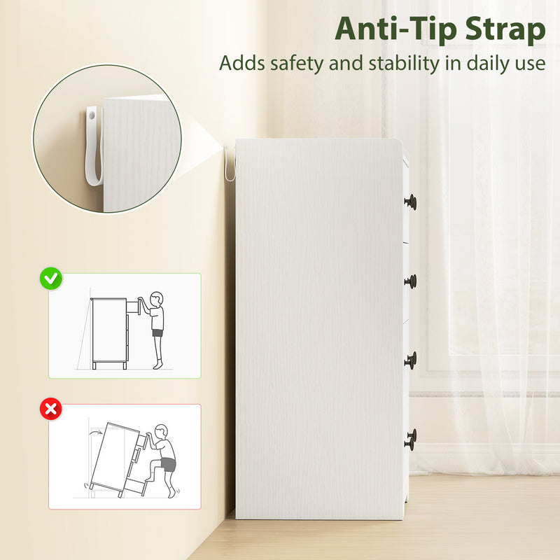 Slim Chest of Drawers for Small Bedrooms with Open Shelf and 4 Deep Drawers
