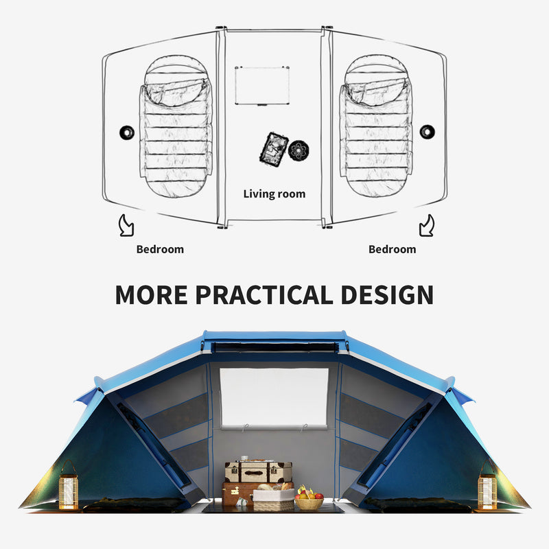 Outsunny 4 Man Camping Tent, UV Protection Tunnel Tent with 2 Bedrooms and Living Area, Large Hiking Sun Shelter, 430 x 240 x 170 cm, Blue and White