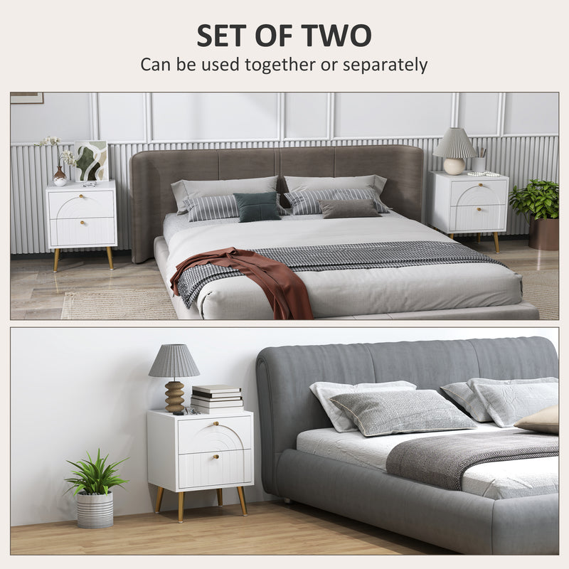 White 2 Drawer Bedside Table Set of 2 with Storage for Bedroom or Living Room by HOMCOM