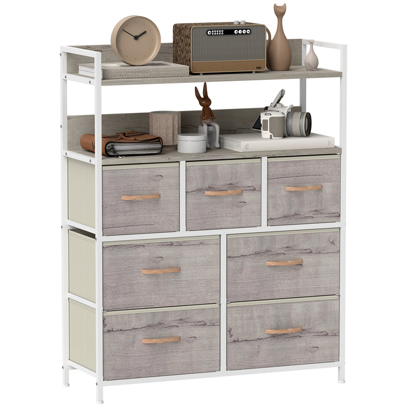 Rustic Wooden Chest of 7 Fabric Drawers with Natural Finish by HOMCOM