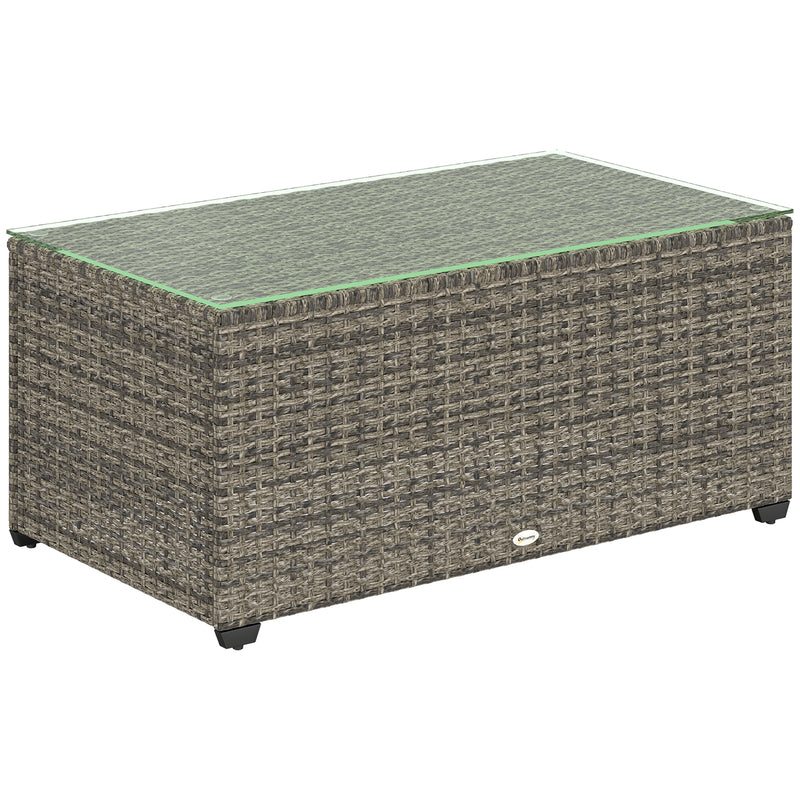 Dark Grey Rattan Side Table With Glass Top 90 x 50cm by Outsunny