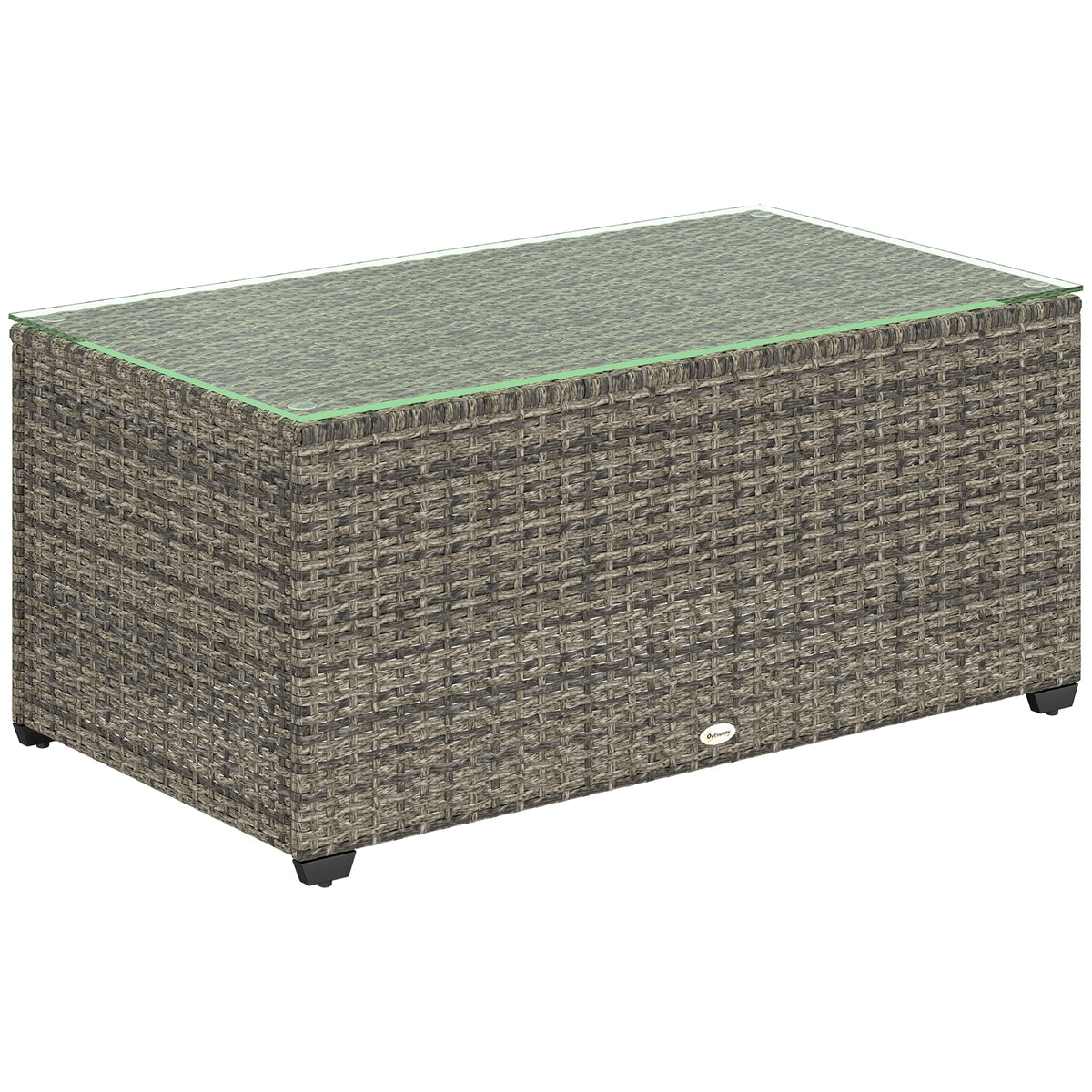 Buy Outsunny Dark Grey Rattan Side Table With Glass Top | Opal Retail
