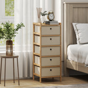 Slim Chest of Drawers for Small Bedrooms with Five Fabric Storage Drawers Natural Finish AOSOM