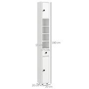 Tall Slim Bathroom Storage Cabinet With Adjustable Shelves And Cupboards, White
