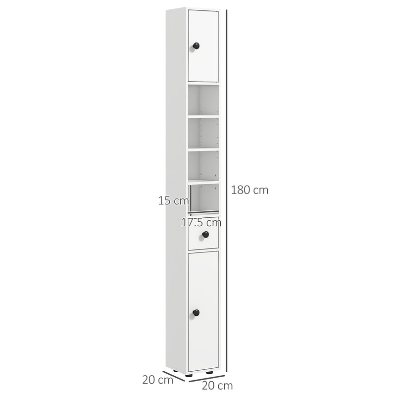 Tall Slim Bathroom Storage Cabinet With Adjustable Shelves And Cupboards, White