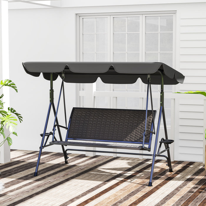 Grey 3 Seater Garden Swing Chair with Adjustable Canopy and Rattan Seat by Outsunny