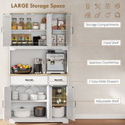Kitchen Storage Cabinet with Adjustable Shelves and Barn Doors for Organised Cooking Natural Wood White AOSOM