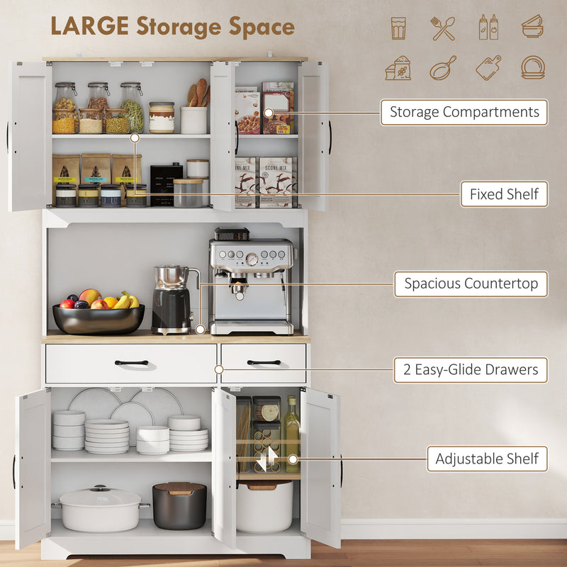 Kitchen Storage Cabinet with Adjustable Shelves and Barn Doors for Organised Cooking Natural Wood White AOSOM