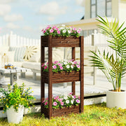 Raised Wooden Planter with 3 Tiers for Easy Gardening at Comfortable Height, Carbonised Finish Outsunny