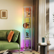 Modern RGB LED Floor Lamp with Shelves and Remote Control for Living Room Grey