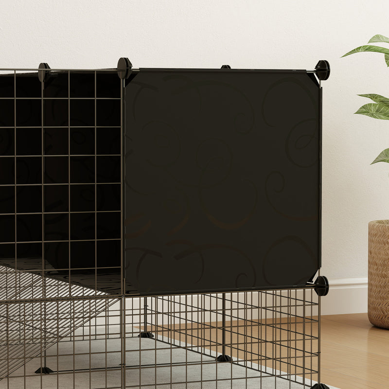 DIY Small Animal Cage with Elevated Huts for Guinea Pigs Rabbits and Hedgehogs Black by PawHut