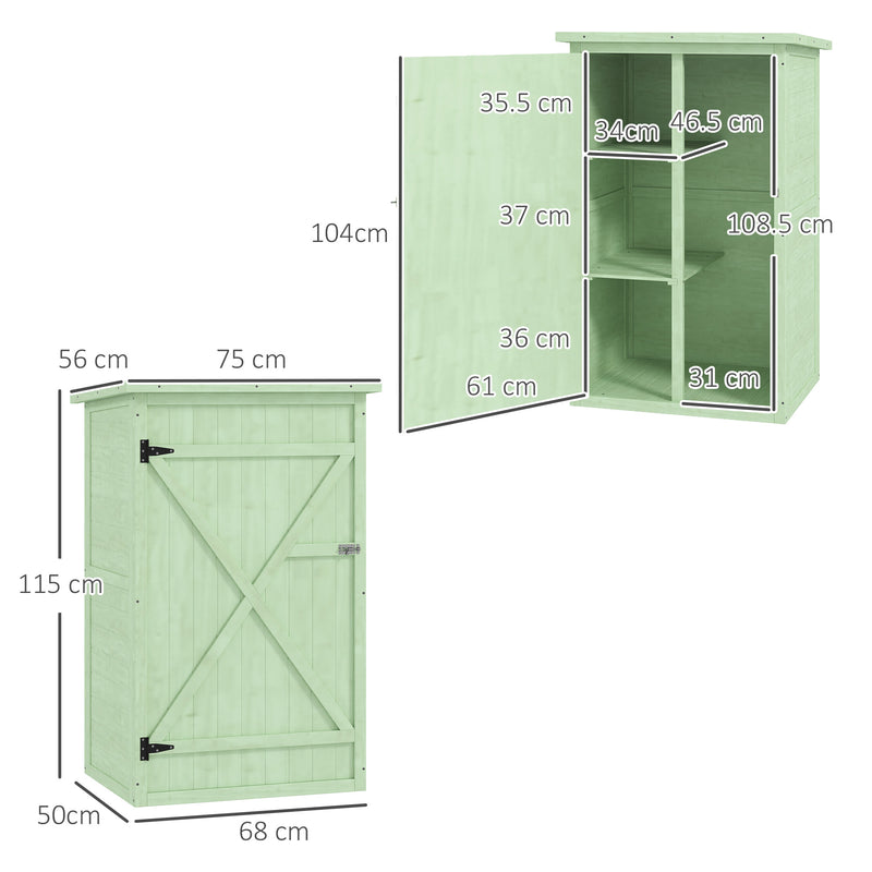 Small Wooden Garden Storage Shed with Shelves and Bolt Latch 75L x 56W x 115H cm Green by Outsunny
