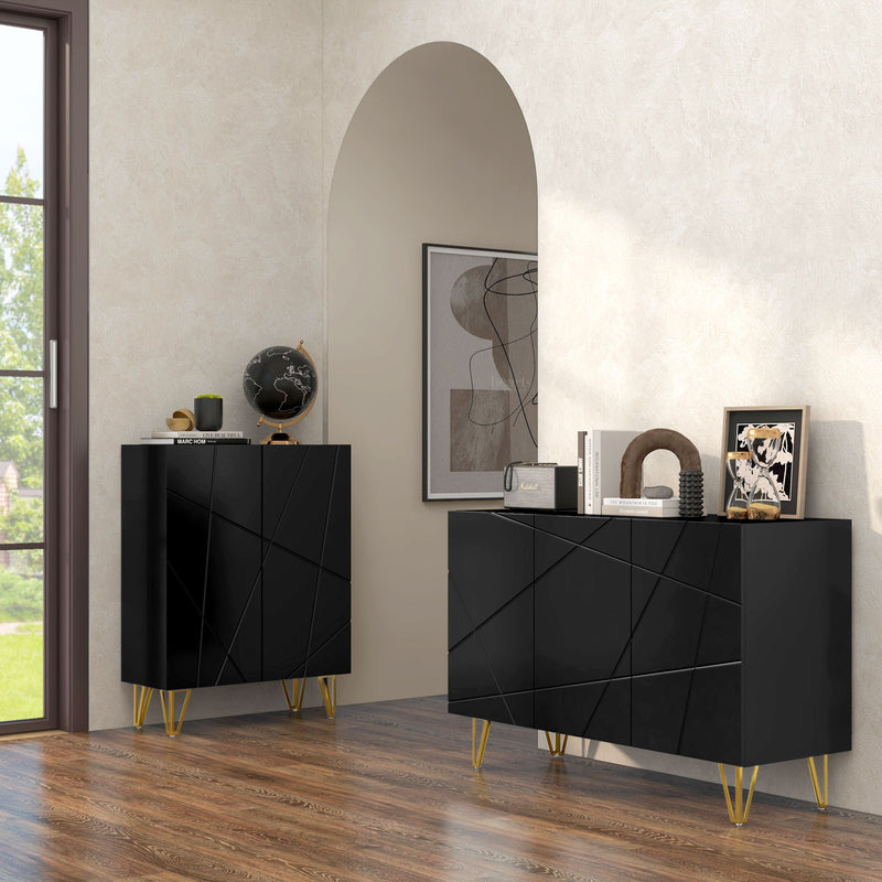 High Gloss Sideboard Cabinet with Hairpin Legs for Modern Living Rooms Black