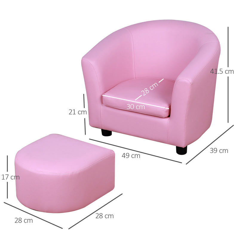 Kids Toddler Armchair With Footstool Thick Padded Seat For Reading And Play, Pink