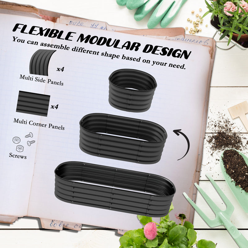 Set of 2 Dark Grey Galvanised Metal Raised Garden Beds for Flowers Herbs and Succulents