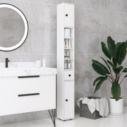 Tall Slim Bathroom Storage Cabinet With Adjustable Shelves And Cupboards, White