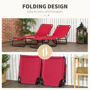 Set of 2 Folding Sun Loungers with 5-Position Adjustable Backrest Wine Red by Outsunny