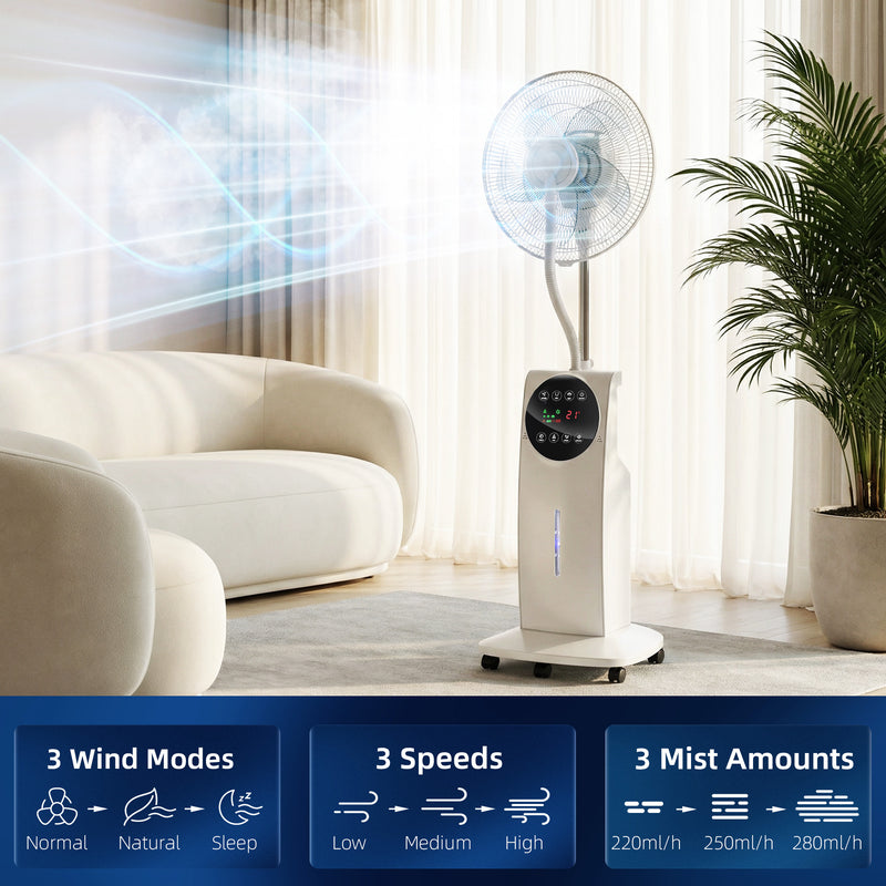 Standing Fan With Misting System and Remote Control for Cool Bug-Free Home White AOSOM