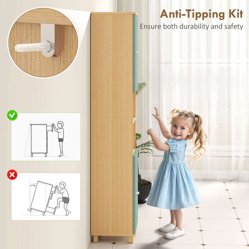 Bathroom Storage Cabinet With Adjustable Shelves and Open Display for Organising, Green AOSOM