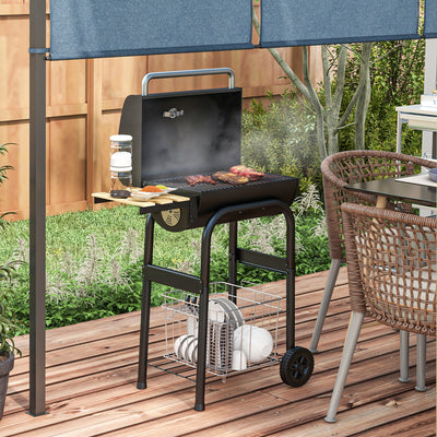 Charcoal BBQ Grill with Thermometer Shelves and Wheels for Easy Outdoor Cooking