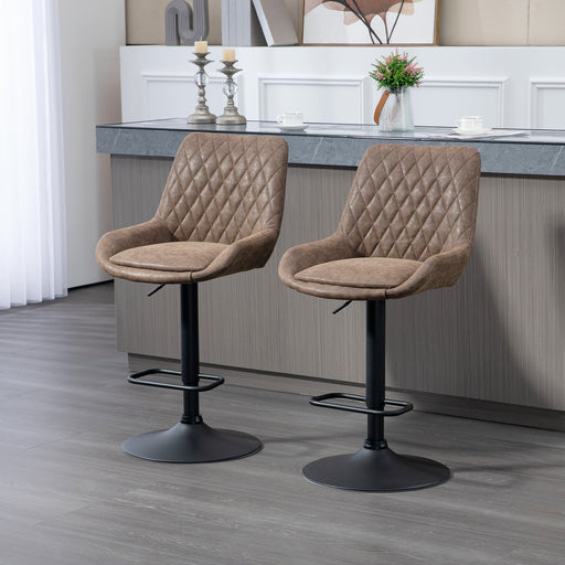 Set of 2 Retro Bar Stools with Adjustable Height and Footrest for Kitchen Island Brown