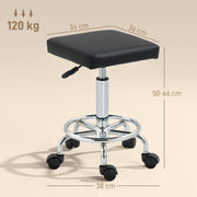 Black Adjustable PU Leather Rolling Stool with Wheels by HOMCOM