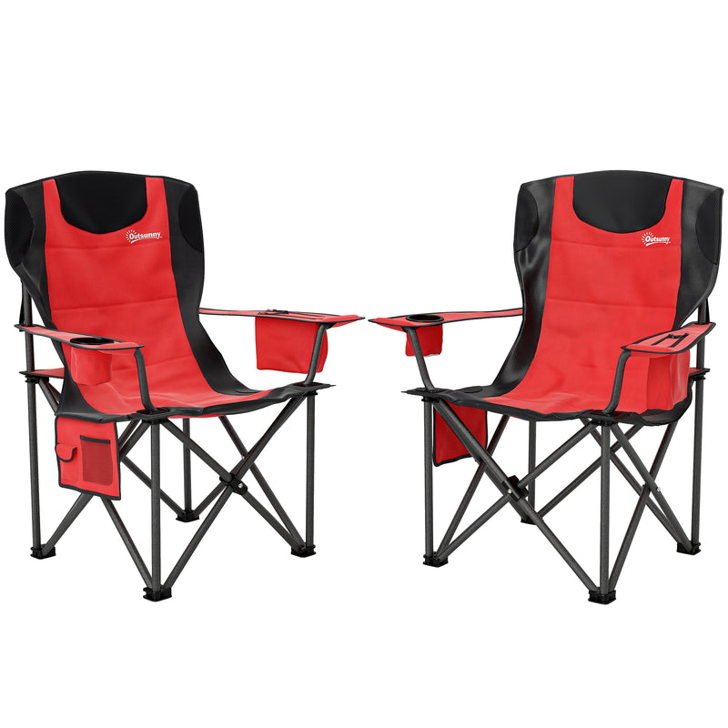 Folding Padded Camping Chairs Set of 2 with Cup Holder and Carry Bag Red