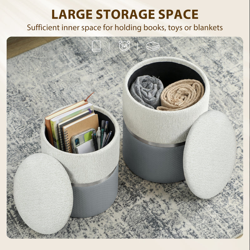 Ottoman Storage Set with Nesting Design for Living Room Organisation Grey Cream AOSOM