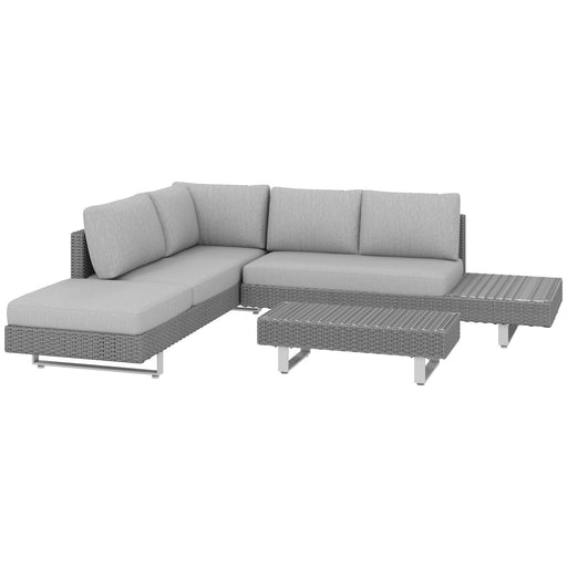 5 Seater Rattan Wicker Sofa Set With Cushions and Tea Table Light Grey by Outsunny