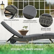 Dark Grey Rattan Sun Lounger With Adjustable Backrest and Wheels by Outsunny