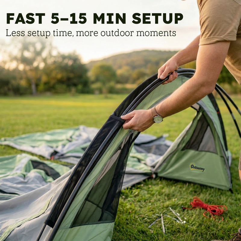 Family Camping Tent With Separate Living Room and Bedrooms Waterproof Green Grey