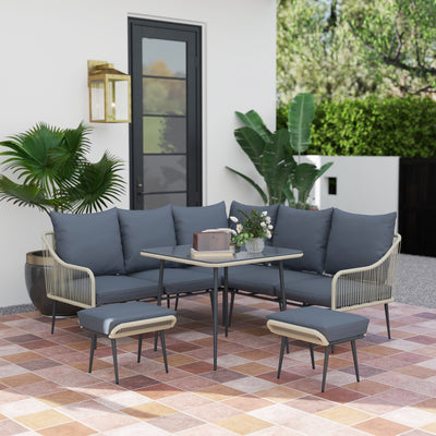 Grey 6 Piece Rattan Garden Sofa Set With Cushions by Outsunny