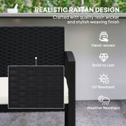 Two Seater Rattan Garden Bench with Cushions in Beige and Black by Outsunny