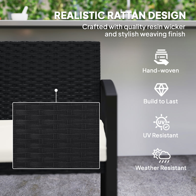 Two Seater Rattan Garden Bench with Cushions in Beige and Black by Outsunny