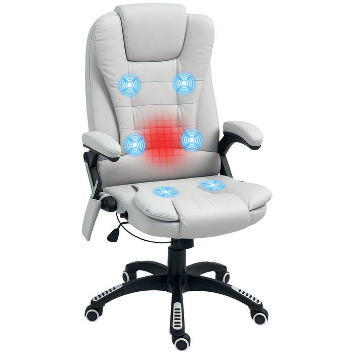 Executive Swivel Office Chair with Massage and Heat High Back Light Grey PU Leather by HOMCOM