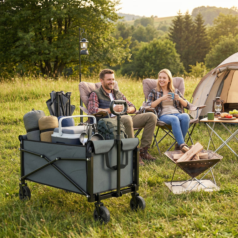 Folding Festival Trolley for Family Outings and Camping with 80L Capacity Grey Outsunny