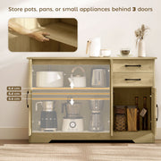 Sideboard with Adjustable Shelf for Organised Dining or Living Room Storage Natural Wood AOSOM