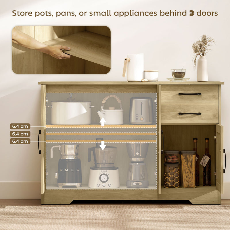 Sideboard with Adjustable Shelf for Organised Dining or Living Room Storage Natural Wood AOSOM
