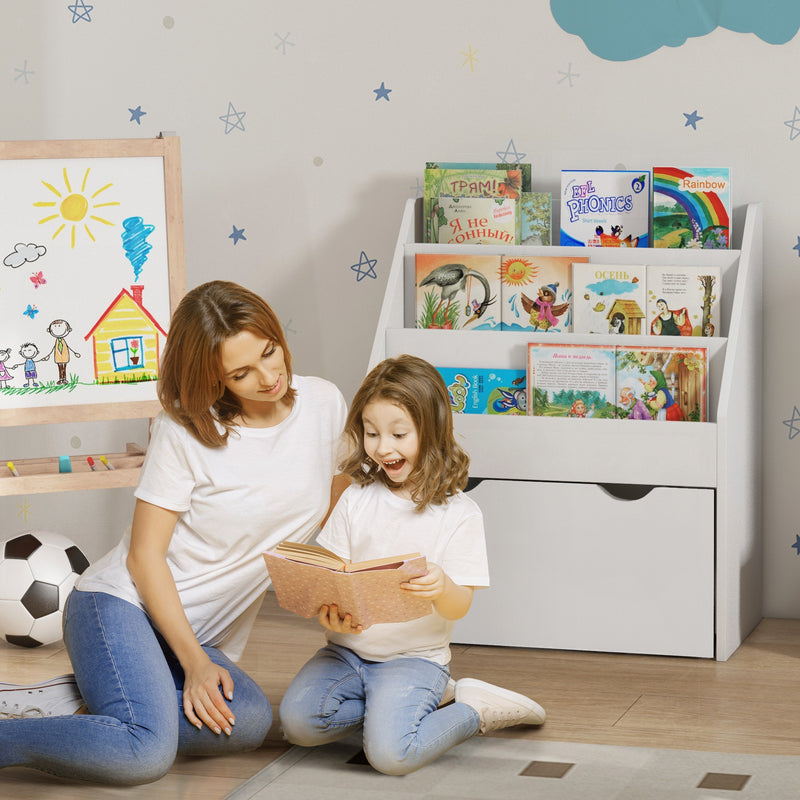 Kids Bookcase with Shelves and Drawer for Bedroom or Playroom Storage White AOSOM
