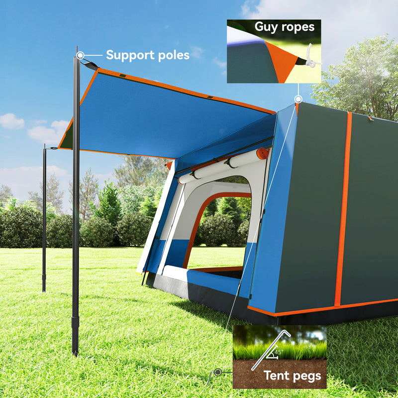 5 Person Family Camping Tent with Two Bedrooms and Living Area Waterproof Blue