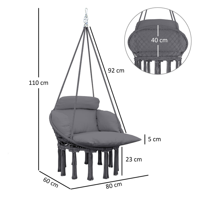 Dark Grey Hanging Hammock Chair with Soft Cushion Cotton Rope Boho Swing Seat by Outsunny