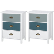 Set of 2 Bedside Tables with 3 Drawers Ideal for Bedroom or Living Room Grey and Blue AOSOM
