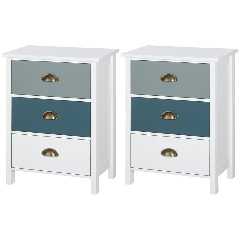 Set of 2 Bedside Tables with 3 Drawers Ideal for Bedroom or Living Room Grey and Blue AOSOM