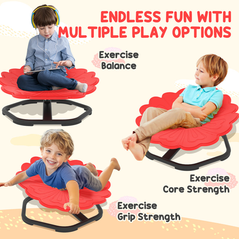 Flower Shaped Sensory Spinning Chair with Non Slip Base for Balance and Coordination Red AOSOM