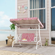 2 Seater Kids Garden Swing Bench With Adjustable Canopy And Seat Belts, Pink Aiyaplay