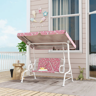2 Seater Kids Garden Swing Bench With Adjustable Canopy And Seat Belts, Pink Aiyaplay