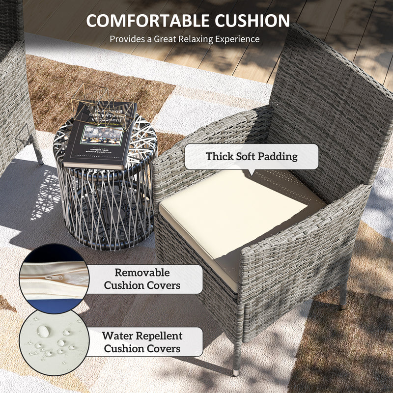 2 Piece Rattan Garden Dining Chair Set with Cushions Mixed Grey by Outsunny