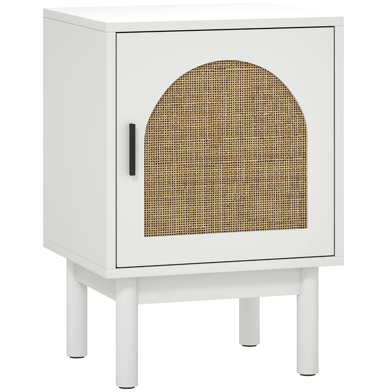 Rattan Bedside Table with Storage Shelf Ideal for Bedroom or Living Room, White