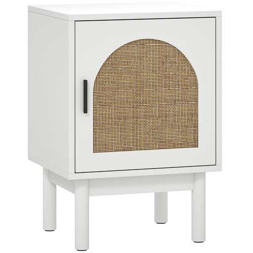 Rattan Bedside Table with Storage Shelf Ideal for Bedroom or Living Room, White