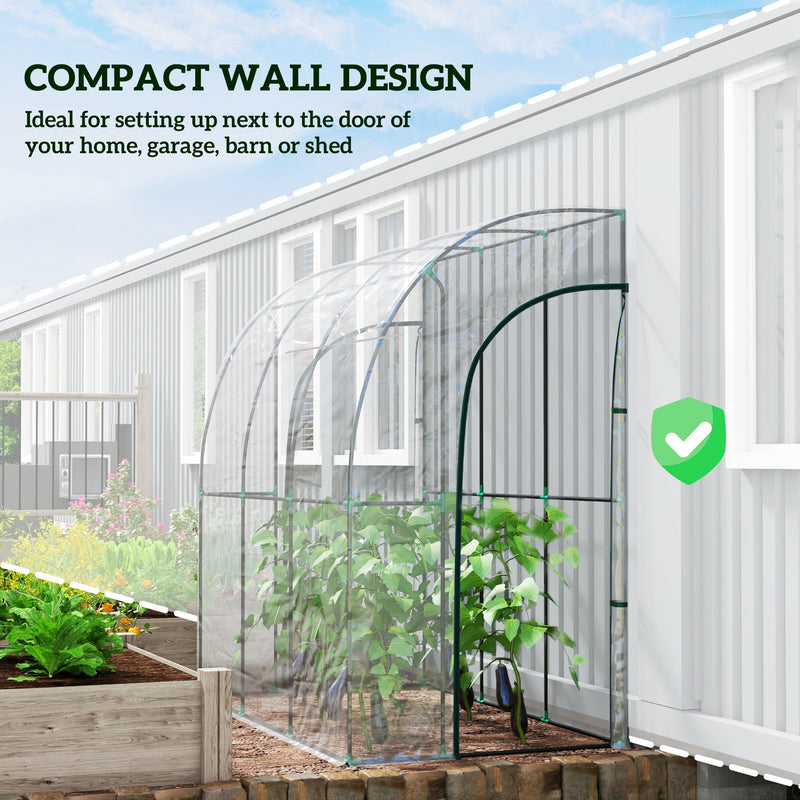 Walk In Lean To Greenhouse 214cm x 118cm with Shelves Ideal for Small Gardens Green